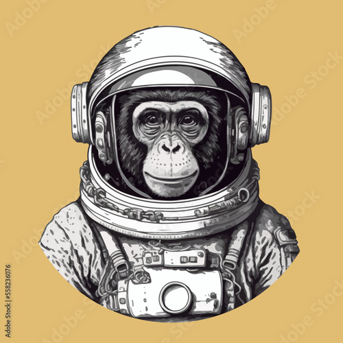 Print op canvas Hand drawn monkey hipster astronaut vector illustration