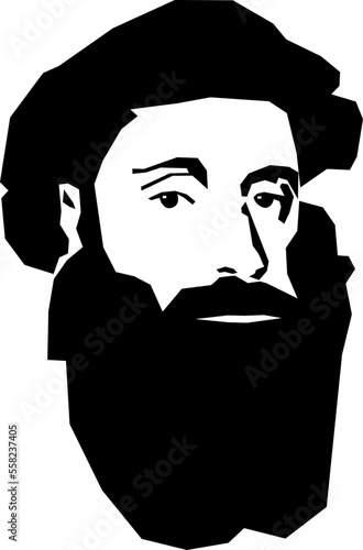 Vasco da Gama, Portuguese explorer, 1460 or 1469 to 1524, Stylized Black and White Vector Illustration