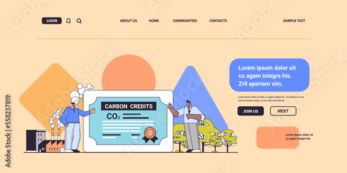businesspeople signing carbon credits certificate document responsibility of co2 emission free trading carbon tax credit