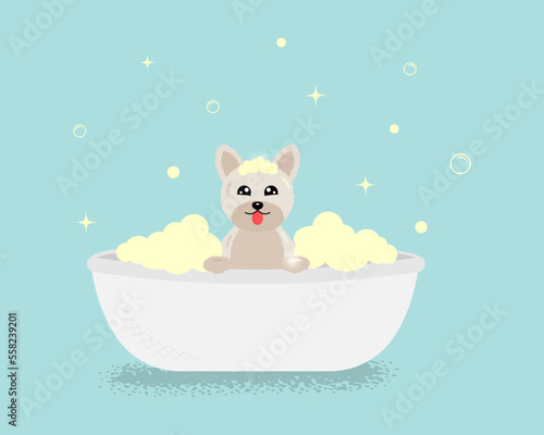 Banner group of cute dog with bubble in flat vector style. pet care illustration for content, label, banner, graphic and greeting card. Vector illustration