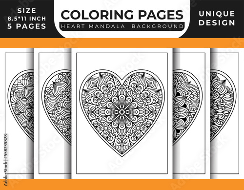 Mandala floral pattern with heart shaped hand drawn tattoo and mehndi design, mandala heart coloring pages for adults, heart mandala coloring page