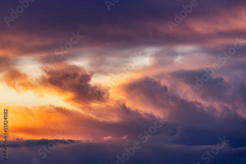 Beautiful storm cumulus clouds in the sky during sunrise or sunset  background