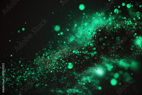 Abstract background with green particle. Generative AI.