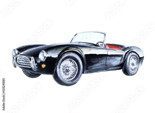 Lacquered black shiny convertible. Sports car. Watercolor on a white background. © svistoplas