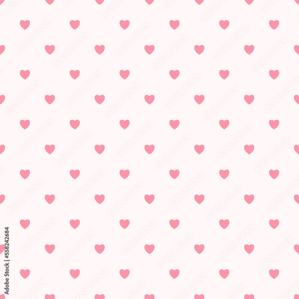 Simple heart shape seamless pattern in diagonal arrangement. Love and romantic theme background. Red and white vector wallpaper.