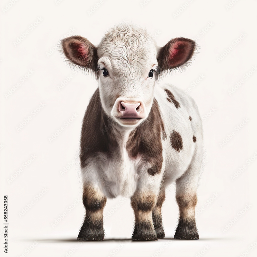 Baby calf brown and white standing Generative AI Baby calf brown and white standing Generative AI