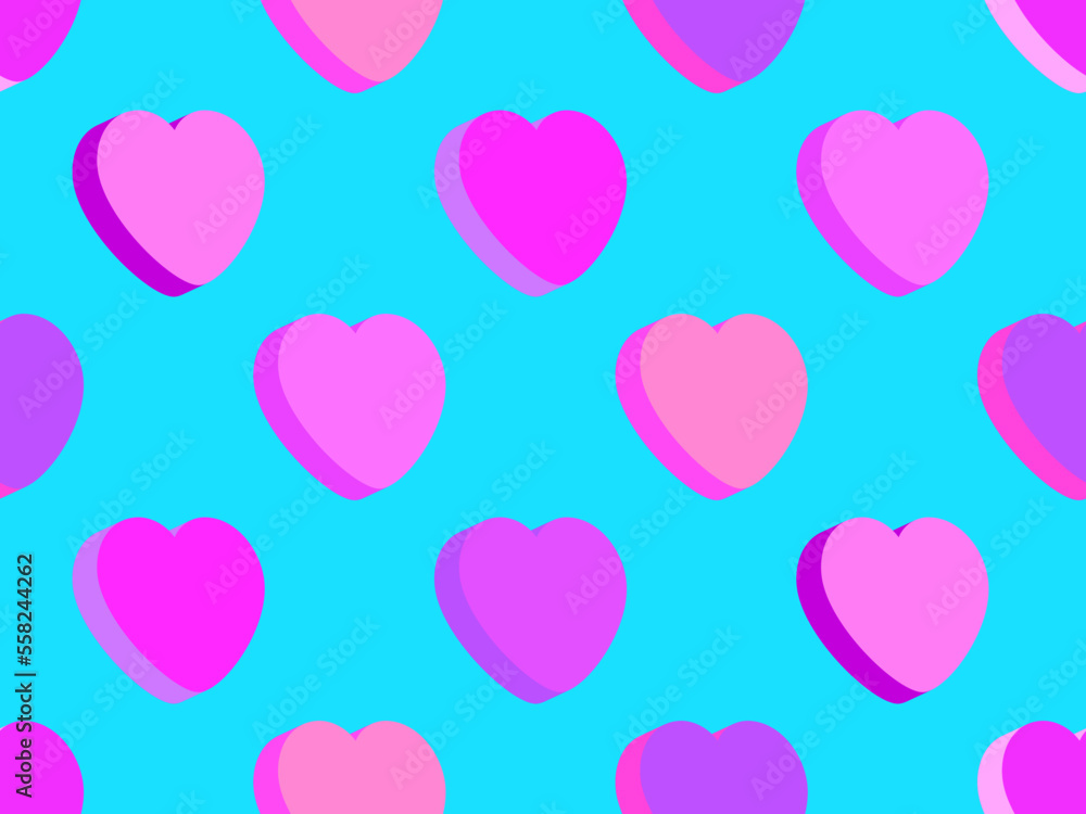 3d hearts seamless pattern. Happy Valentine's Day. Background with isometric hearts for greeting card, wrapping paper, promotional items and invitations. Vector illustration