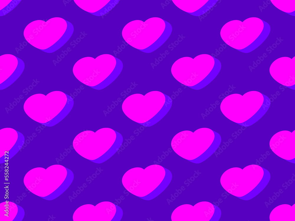 3d hearts seamless pattern. Happy Valentine's Day. Background with isometric hearts for greeting card, wrapping paper, promotional items and invitations. Vector illustration