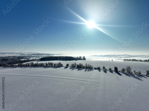Winter countryside with sun