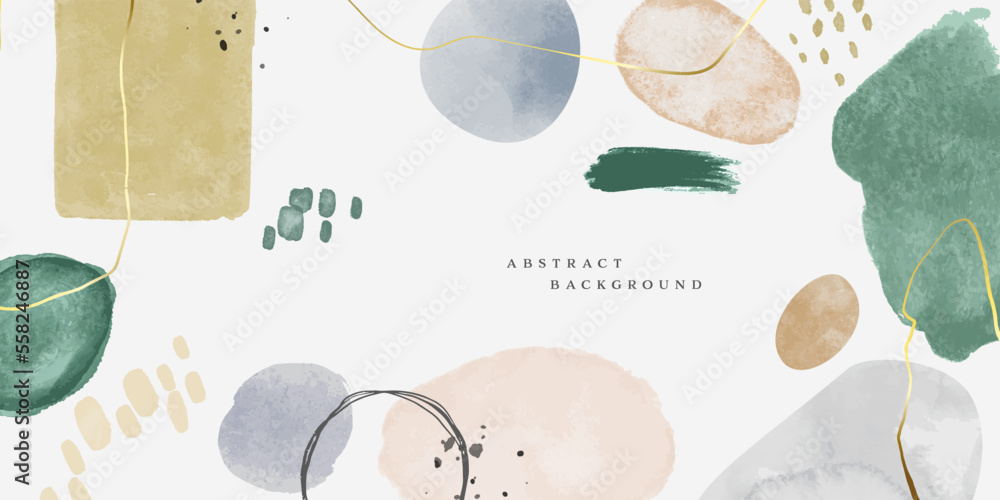 Abstract organic watercolor painting background. Modern minimalist acrylic paint artwork poster. Handmade geometric shapes drawing banner, creative brush texture cover.