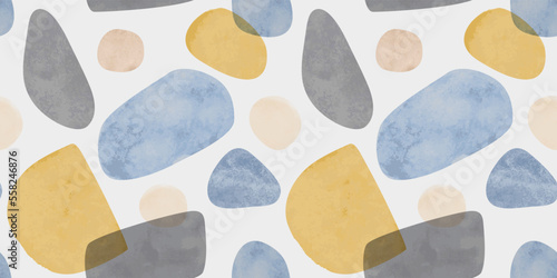 Abstract colorful watercolor painting seamless pattern. Modern minimalist acrylic paint artwork background. Handmade geometric shapes wallpaper print, creative brush texture.