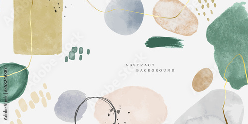 Abstract organic watercolor painting background. Modern minimalist acrylic paint artwork poster. Handmade geometric shapes drawing banner, creative brush texture cover.