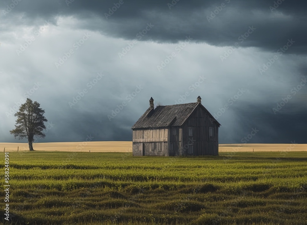 barn in the field, dark barn in the field, dark