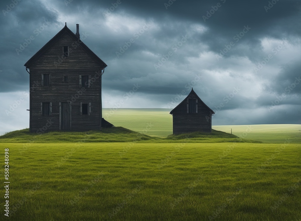 barn in the field, dark