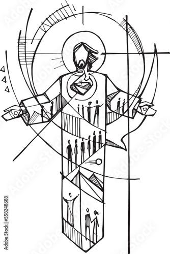 Hand drawn illustration of mystical body of christ.