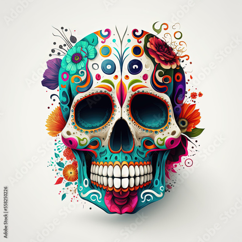 calavera, sugar skull, isolated, day of the dead, mexican skull, dia de los muertos, skull, white background, background, colorful, floral, floral skull, vector, tattoo, illustration, halloween, art, 