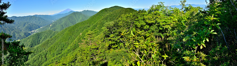 道志山塊の赤鞍ヶ岳 ウバガ岩より富士山と道志山稜を望むパノラマ写真
道志山塊 赤鞍ヶ岳 ウバガ岩より左奥から手前へ富士山、御正体山、今倉山、菜畑山、朝日山(赤鞍ヶ岳)、左端から右へ大界木山、城ヶ尾山、鳥ノ胸山、菰釣山
道志山塊の赤鞍ヶ岳 ウバガ岩より富士山と道志山稜を望むパノラマ写真
道志山塊 赤鞍ヶ岳 ウバガ岩より左奥から手前へ富士山、御正体山、今倉山、菜畑山、朝日山(赤鞍ヶ岳)、左端から右へ大界木山、城ヶ尾山、鳥ノ胸山、菰釣山