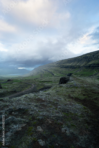 Road Through Fossardalur Mountains in Iceland