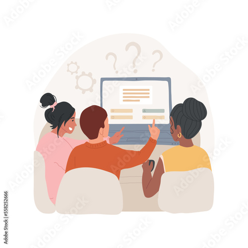 Online quiz isolated cartoon vector illustration. Group of people playing online quiz together, mind challenge, brain games, mental development, leisure activity with friends vector cartoon.