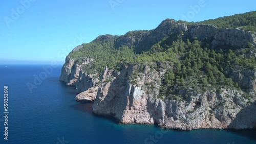 Hawaii in Europe. Majestic aerial view flight drone of ibiza Aubarca bay  photo