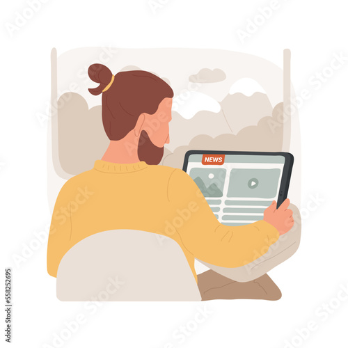 News isolated cartoon vector illustration. Man looking at tablet screen, reading news online, latest news and videos on a website, obtaining information, people lifestyle vector cartoon.