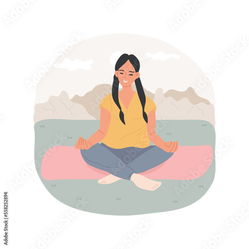 Mindfulness isolated cartoon vector illustration. Beautiful girl counting breath  keeping hands in mudra gesture  stress management  socio-emotional development  relaxation mood vector cartoon.