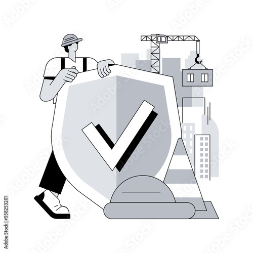 Building safety abstract concept vector illustration. Construction site, building equipment, personal safety, contractor business, worker health, protection helmet, engineering abstract metaphor.
