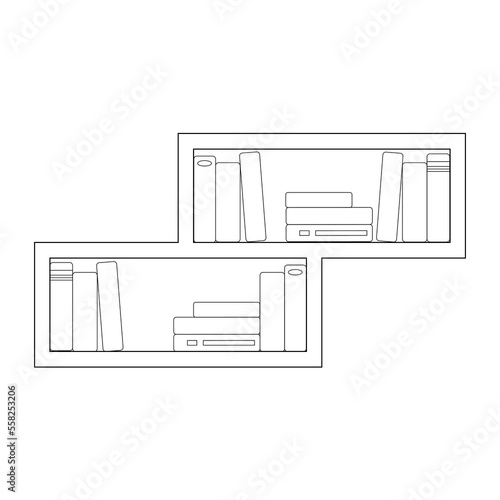 Simple black line bookshelf with book spines