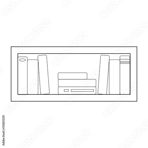 Simple black line bookshelf with book spines