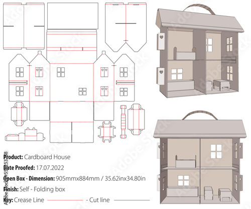 Cardboard house packaging design template selflock die cut - vector
