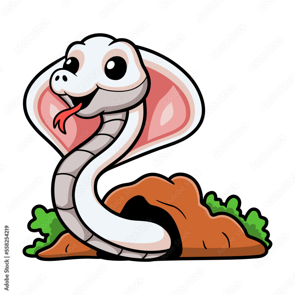 Cute leucistic cobra snake cartoon out from hole Cute leucistic cobra snake cartoon out from hole