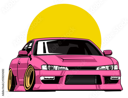 japan car modification in pinky tone illustration vector graphic design
