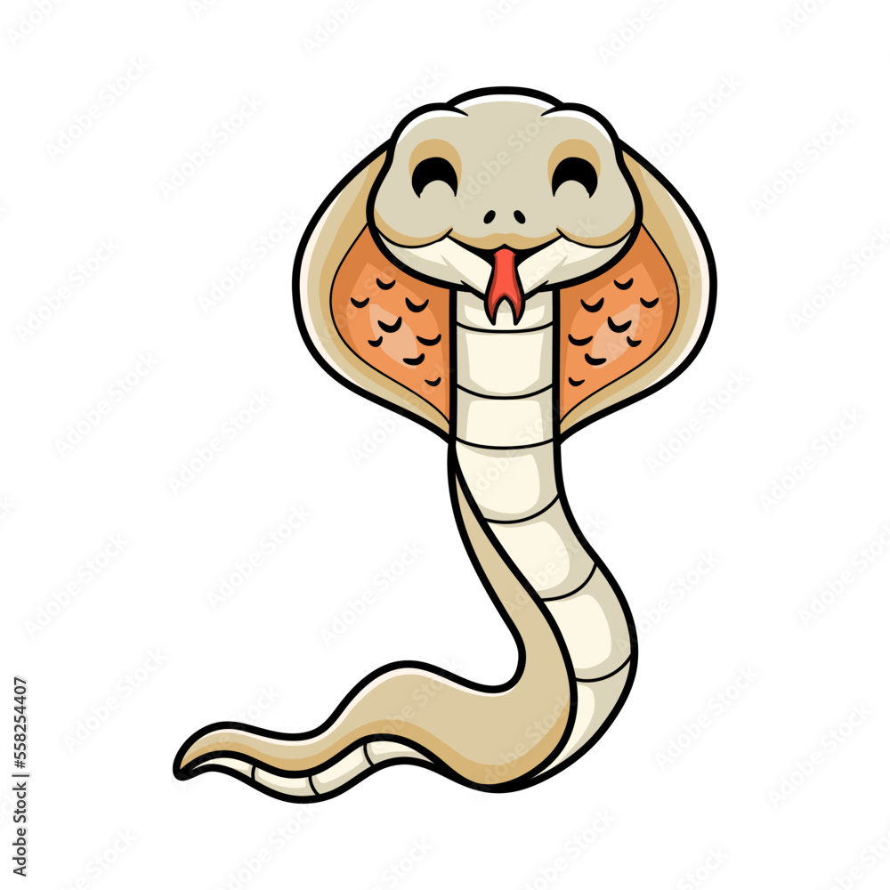 Fototapeta premium Cute albino monocled cobra cartoon