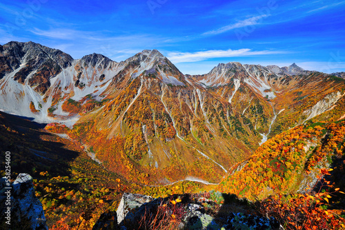 屏風の耳から望む紅葉の涸沢カールと槍ヶ岳と穂高連峰 photo