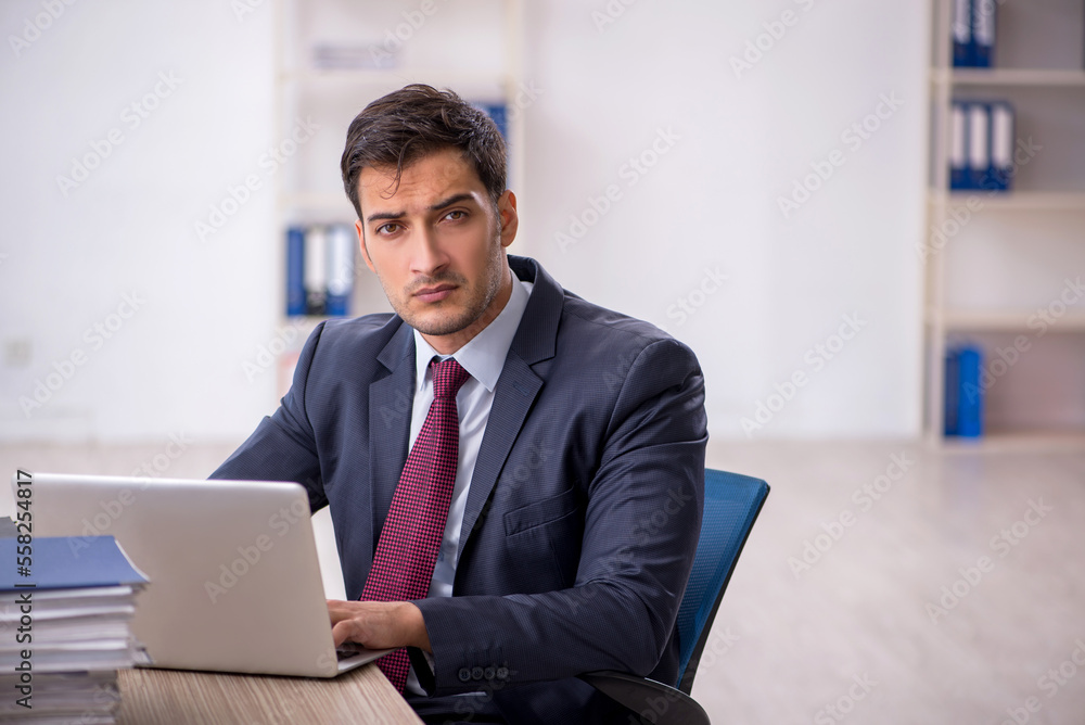 Young male employee working in the office Young male employee working in the office