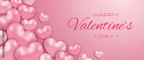Happy Valentine's day poster or sale banner. Vector illustration of hearts on pink background. Place for text