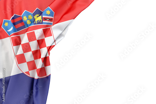 Flag of Croatia in the corner on white background. Isolated