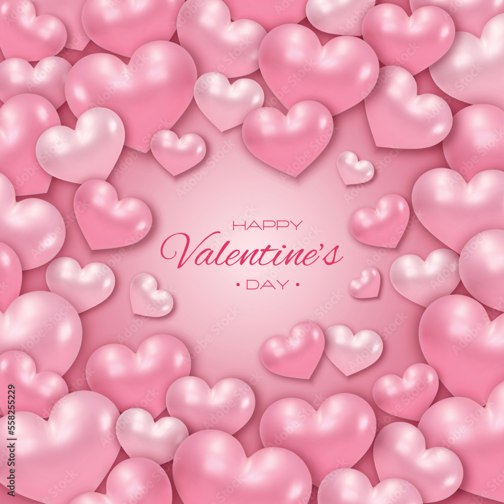 Happy Valentine's day poster or sale banner. Vector illustration of hearts on pink background. Place for text Happy Valentine's day poster or sale banner. Vector illustration of hearts on pink background. Place for text