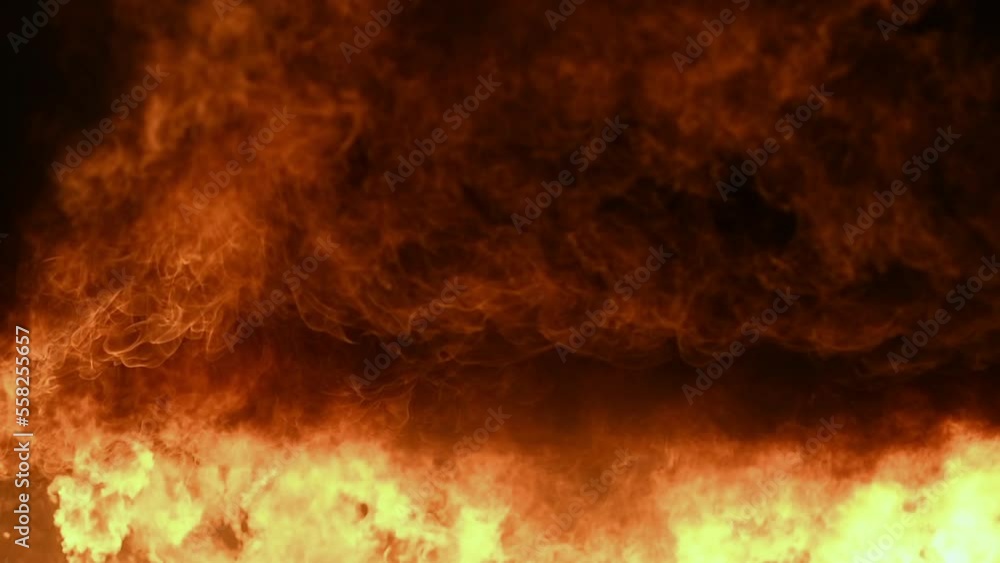Big real fire of gas and oil explosion bursting through hot air. Car or