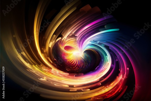 colourful light display, with the beams of light swirling and intersecting in an abstract, wave-like pattern (AI Generated)