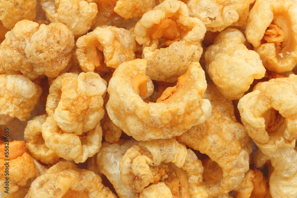 Pork rinds or Pork snack, deep fried pork skin crispy and blistered, Thailand food. Pork rinds or Pork snack, deep fried pork skin crispy and blistered, Thailand food.