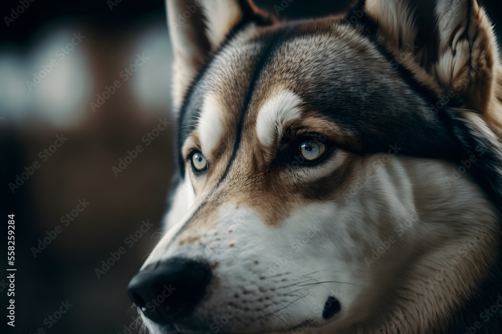 Photo of a siberian husky, portrait. Generative AI