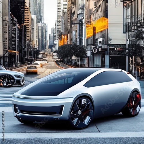 Futuristic car in city - generative ai © visart