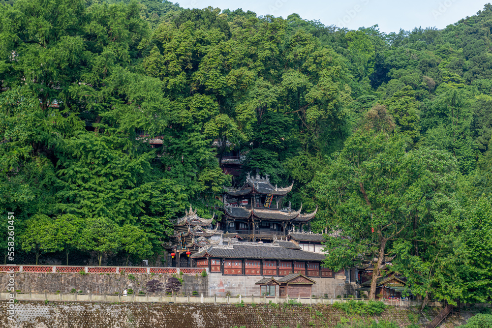 The ancient buildings in the Dujiangyan Irrigation System in Chengdu city Sichuan province, China. The ancient buildings in the Dujiangyan Irrigation System in Chengdu city Sichuan province, China.