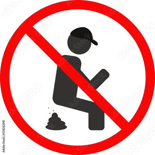 stop open defecation prohibition sign, health and hygiene awareness campaign symbol icon flat illustration vector. Please do not poop in this place