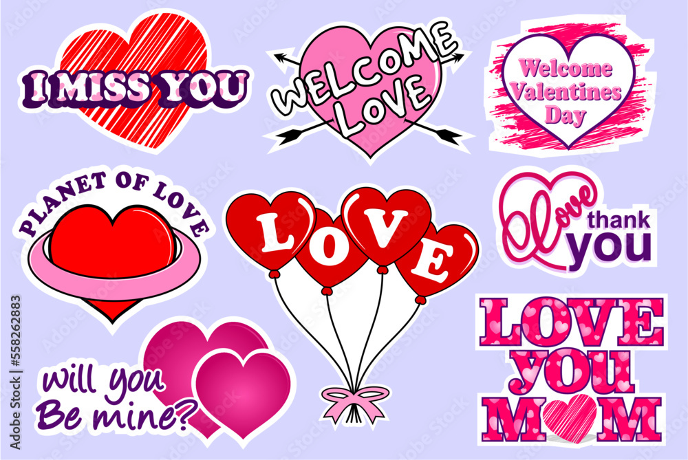 Valentines Day Sticker Set Design, Valentine Heart, Funny Valentine's  design 