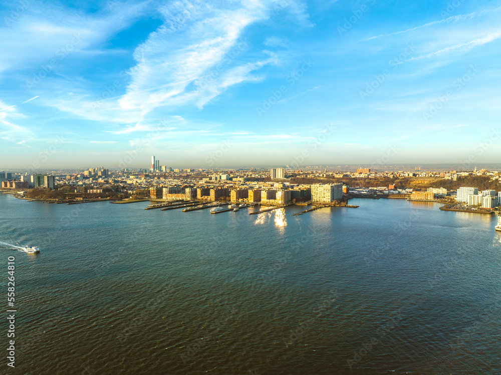 Obraz premium Aerial Drone Sunrise in Weehawken New Jersey