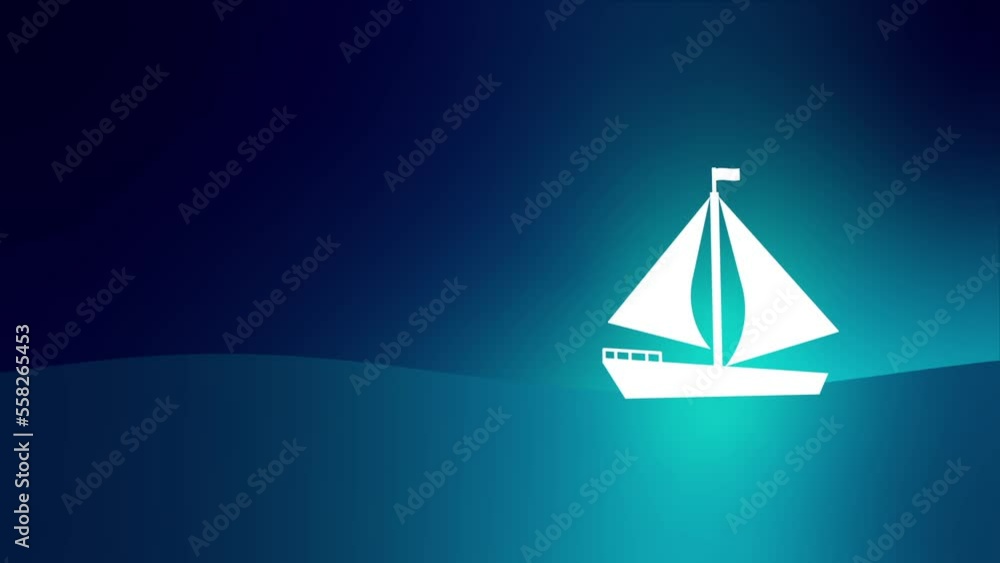 White Silhouette Ship or Boat In The Middle Of The Sea On A Beautiful Night. Animation. 60 fps. Waving. Full HD White Silhouette Ship or Boat In The Middle Of The Sea On A Beautiful Night. Animation. 60 fps. Waving. Full HD