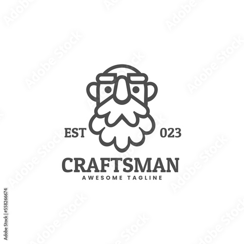 Vector Logo Illustration Craftsman Line Art Style.