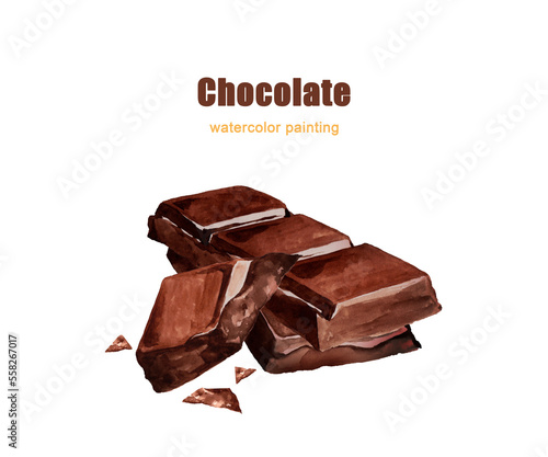 チョコレートのかけらが重なった手描き水彩画